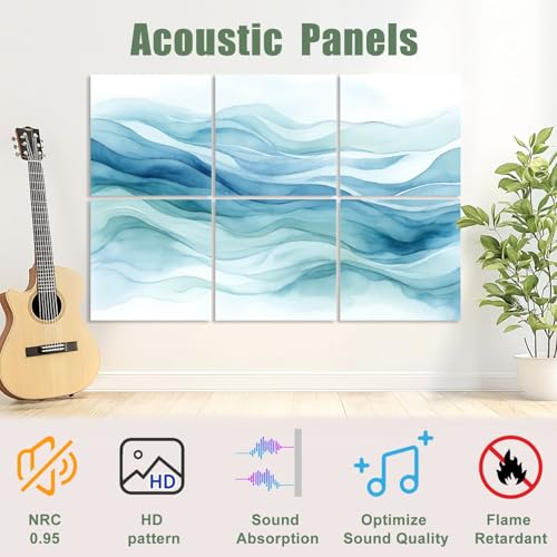 6 Pack Paneles Acústicos de Arte Absorbentes de Sonido con Diseño de Olas Oceanicas en Degradado, Decorativos Autoadhesivos para Estudios de Grabación y Oficina 72"x48" miniatura 3