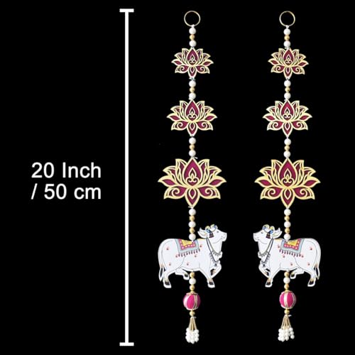 Image of Saugat Traders Handmade Lotus with Cow Hangings for Decoration, Home Decor, Pooja Room Temple, Main Door - Hanging for Main Door Entrance - Traditional Wall Hanging 1 Pair