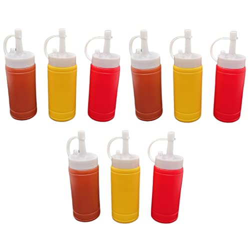 Handy Housewares 3 pc Condiment Squeeze Bottles Set - 4 oz Mini Dispensers for Ketchup, Mustard & BBQ Sauce (3 Sets)