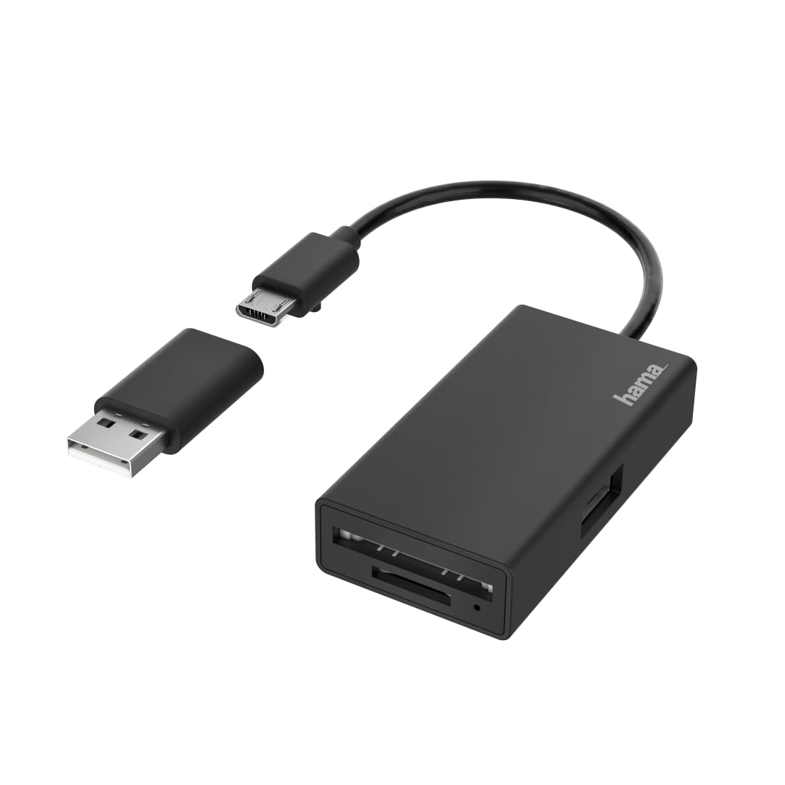 Hama 3-Port USB OTG Hub with Card Reader (High-Speed Data Transfer, 2x SD/MicroSD, 1x USB-A, Multiport Adapter for Laptops, PCs, MacBooks, Tablets)