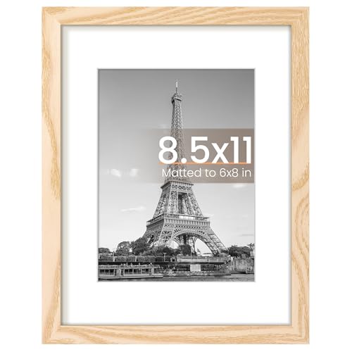 Image of upsimples 8.5 By 11 Picture Frame, Display Pictures 6x8 with Mat or 8.5 x 11 Without, Wall Hanging Photo Frames, Natural Style, 1 Pack