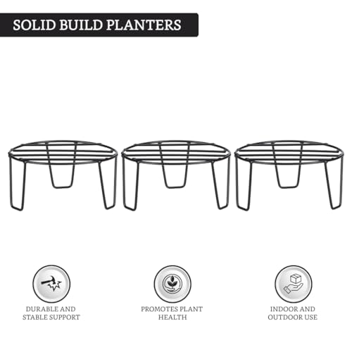 Image of Amazon Brand - Solimo Metal Flower Pot Stand (Black, Set of 3, Round)| Gamla Stand for Home | Plant Stand for Balcony | Premium Flower Pot Stand | Plant Stand for Living Room