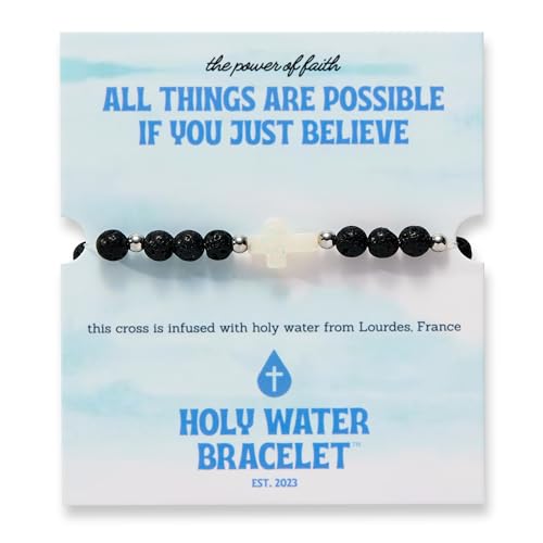 Holy Water Inspirational Stretch Bracelet For Men Real Lava Rock Beads 2 Colors