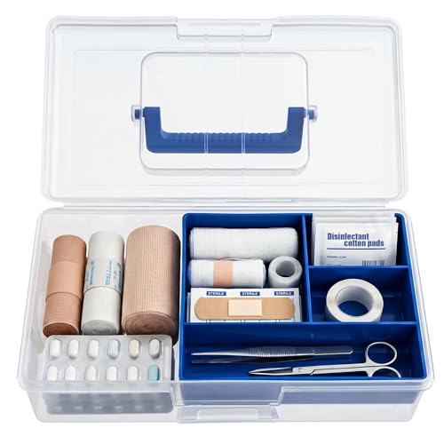 Image of Elsjoy 2 Pack Plastic Tool Box with Handle, 2-Layer Clear Tool Storage Organizer with Removable Divider, Portable Craft Storage Sewing Box