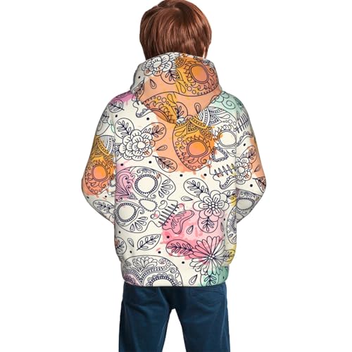 Skull and Flowers Kid Hoodies Boys Sweatshirts Girls Pullover with Pocket4