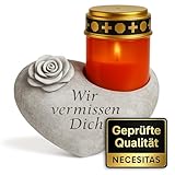 NECESITAS Grabschmuck Wetterfest | Herz als perfekte Grabdekoration | Deko-Gedenkstein mit...