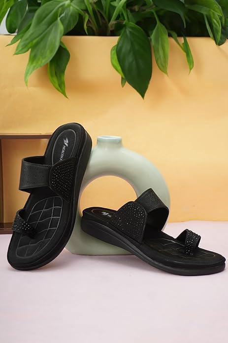 Image of HEALTH FIT EXTRA SOFT Women's Comfortable Memory Foam Doctor Slippers /Flip-Flops|Fashionable Casual & Stylish|Lightweight & Breathable|Outdoor Synthetic Casual Chappals Sandals Ladies & Girls HF24
