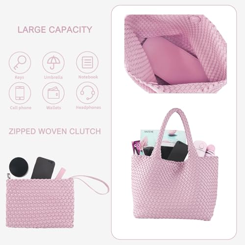 Image of Woven Tote Bag for Women Vegan Leather Handwoven Bags with Small Purse