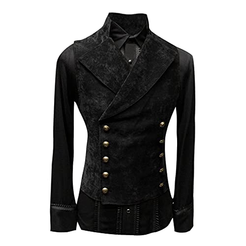Men's Faux Suede Vest Double Breasted Slim Fit Gothic Steampunk Waistcoat Plus Size Vintage Casual V Neck Party Suit Vest2