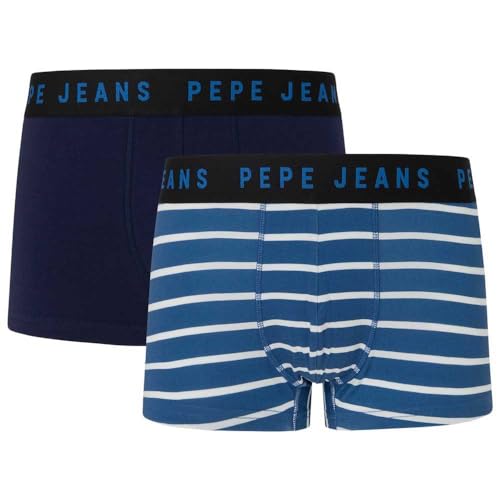 Pepe Jeans Herren Stripes Lr Tk 2P Trunks, Blue (Dark Blue), M