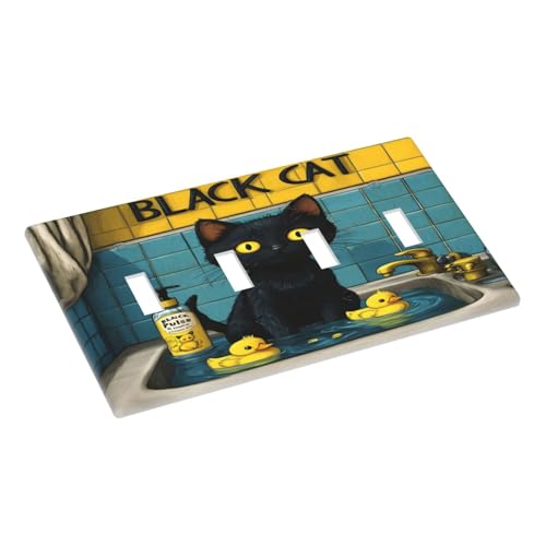 Decorative Light Switch Cover Plate Novelty Black Cat Funny Duck Bath 4 Gang Wall Plate Oversized Quad Toggle Switch Cover Plate Jumbo Faceplate for Bedroom Decor