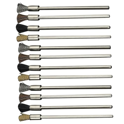 Alipis 12-Piece Brush Set Wire Hose Pig Hair Brushes Stainless Steel for Polishing Cleaning