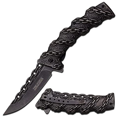 Tac-Force- Spring Assisted Folding Pocket Knife –Stonewashed Finish Stainless Steel Blade and Handle with Sculpted Chain Link Design, Includes Pocket Clip, Tactical, EDC, Rescue - TF-859 Cover