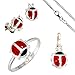 Produktbild Kinder Schmuck-Set Marienkäfer 925 Silber Anhänger Ohrringe Ring Kette 38cm, Ringgröße:Innenumfang 48mm ~ Ø15.3mm