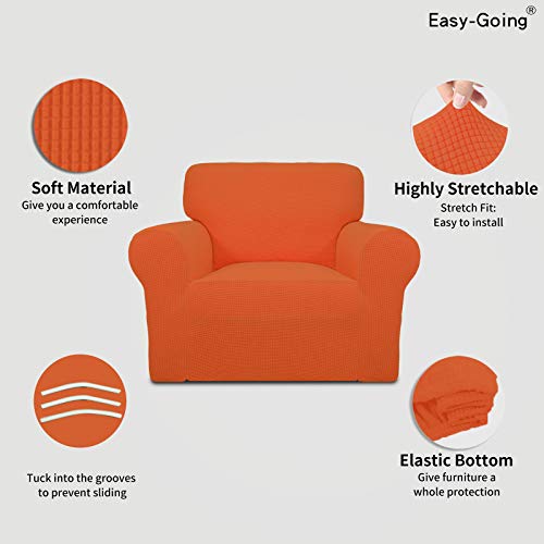 Image of Easy-Going Stretch Chair Sofa Slipcover 1-Piece Couch Sofa Cover Furniture Protector Soft with Elastic Bottom for Kids, Pet. Spandex Jacquard Fabric Small Checks (Chair, Orange)