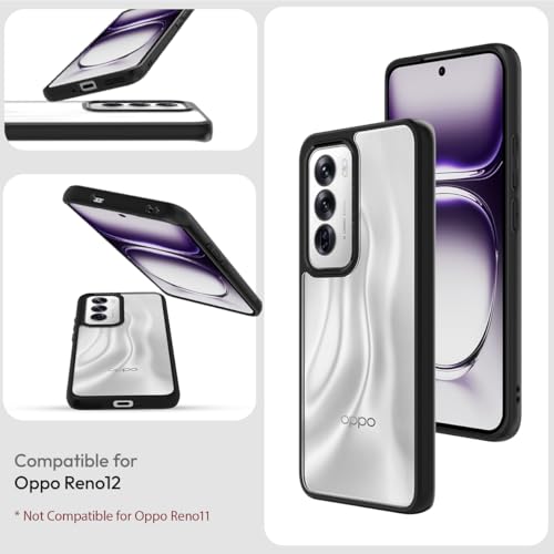 Image of KAPAVER Hybrid Clear Back Cover Case for Oppo Reno 12 | Protective Shockproof Cleare Hard PC Soft Flexible Black TPU Cover