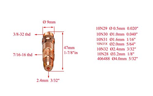 Image of RIVERWELD TIG Collet Bodies 10N24 10N32 3 /32 inch 2.4mm Assorte kit 15pcs | Fit DB PTA SR WP 17 18 26 TIG Welding Torch