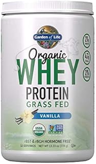 Garden of Life Whey Protein Powder Vanilla Flavor - 21g Certified Organic Grass Fed Protein for Women & Men + Probiotics - 12 Servings - Gluten Free, Non GMO, Kosher, Humane, RBST & rBGH Hormone Free