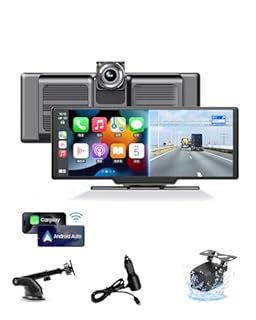Wireless Carplay Screen for Car with 4K Dash Cam,10.26 Inch Touch Screen Portable Wireless Apple Carplay & Android Auto Car Stereo,GPS Navigation,Voice Control,Bluetooth,Mirror Link, FM,Voice Control