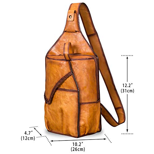 Genuine Leather Sling Bag for Men and Women Vintage Large Sling Backpack Shoulder Crossbody Chest Bag for Ipad4