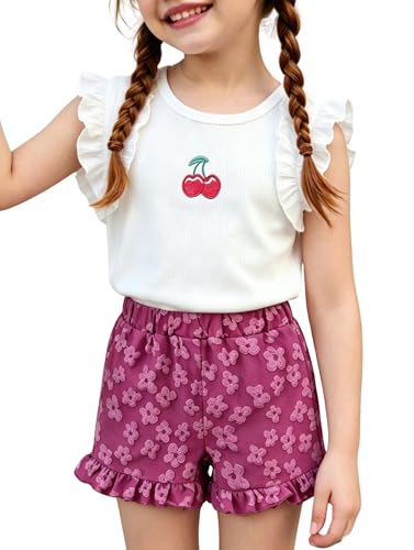 Image of Ayzozuy Kid Girl Clothes Shorts Set 2 Piece Outfits Summer Casual Short Sleeve Top and Shorts Set for Girls 4-7