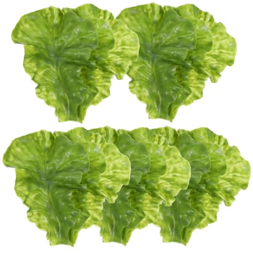BESPORTBLE 15Pcs Realistic Fake Lettuce - Simulation Green Lettuce Leaves PVC Artificial Foods Leaves Vegetables Model Decor for Kitchen Decor, Food Display, and Culinary Events