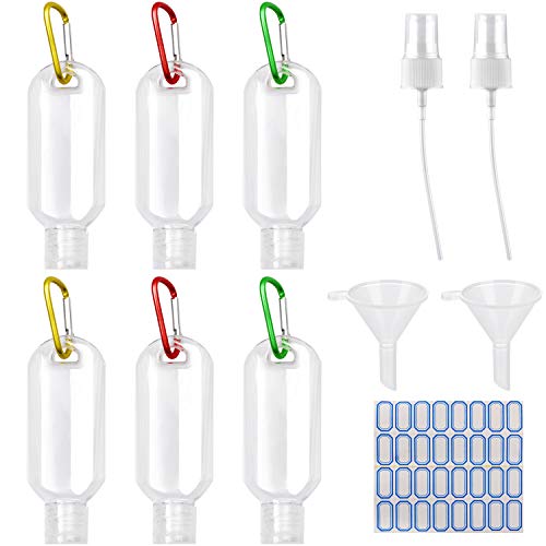 ANWONE 6 Piezas 50ml Botella de Viaje Transparente portátil, Pulverizadores de 2 Piezas y Embudo de 2 Piezas, Botellas Recargables para Accesorios de Viaje al Aire Libre y Camping Contenedores