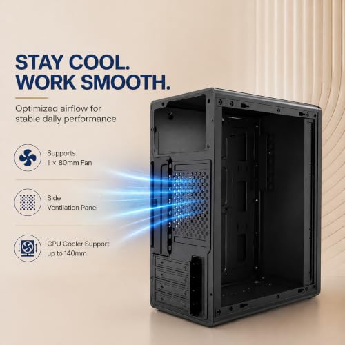 Image of Geonix Optima L1 Micro-ATX PC Cabinet with 200W in-Built SMPS, Mini-ITX Support, SSD & HDD Support, 4 Expansion Slots, Top PSU Design, USB & Audio Ports, Durable SPCC Steel Computer Case