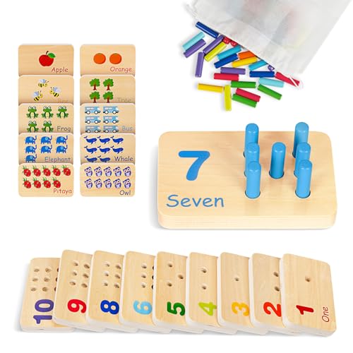 Image of TOOKYLAND Peg Board Toddler Toys, Counting Wooden Toys with 55 Pegs, Wooden Math Manipulatives,Montessori Math and Numbers for Kids & Kindergarten Learning Activities