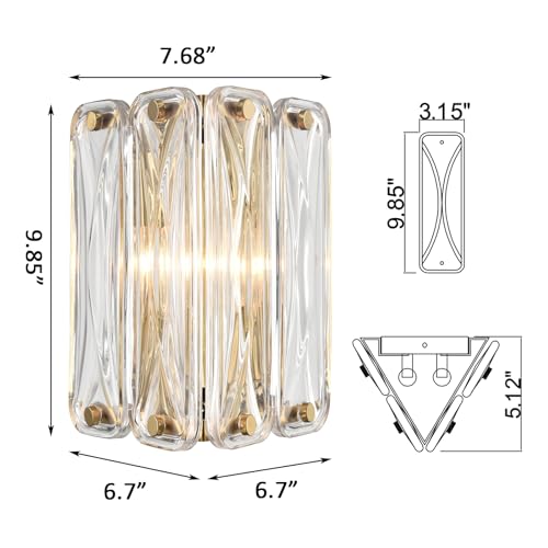 Image of Modern Crystal Wall Sconce Light Fixture 2-Light Gold Sconces Wall Lighting Indoor for Resturant Hallway Bedroom Living Room