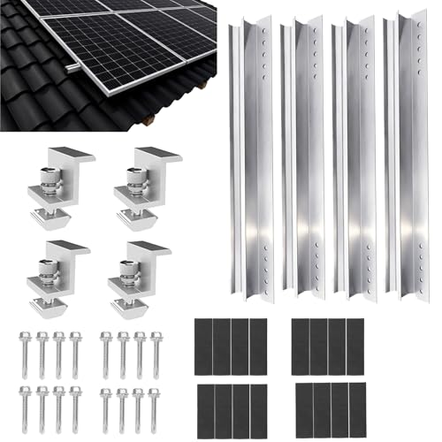 4 Piezas Kit de Riel Montaje Fotovoltaico Panel Solar, Soportes de Montaje Techo Azulejos de Panel Solar Aluminio Riel de Montaje Fotovoltaico de Aleación para Caravana Barco Yates (300 mm)