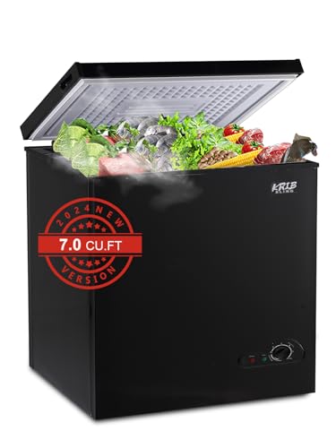 KRIB BLING Chest Freezer 7.0 Cu.Ft Mini 7 Gears Temperature Control Compact Deep Freezer with Top Open Door and Removable Storage Basket White