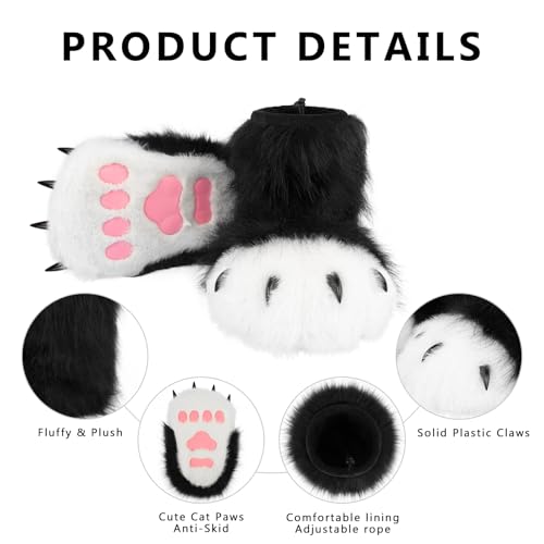 Animal Fuzzy Slippers Bear Cat Wolf Dog Fox Fursuit Feet Paw Claw Shoes Furry Boots Costume Accessories for Adult Kids4