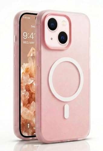 Image of amazon basics Luxury MagSafe Compatible Magnetic Case for iPhone 15 | Soft Touch Matte Pastel Finish | Shockproof Back Cover with Camera Protection (Pink)