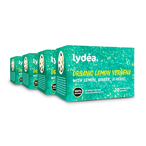 Lydea Bio-Kräutertee, Zitronenverbene mit Zitrone, Ingwer und Kräutern, 80 Pyramiden, 4er-Pack [4 x 20 Pyramiden]