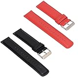 Set of 2 Replacement Leather Bands Compatible with ASUS ZenWatch 2 Smartwatch 1.63' WI501Q (Black+Red)
