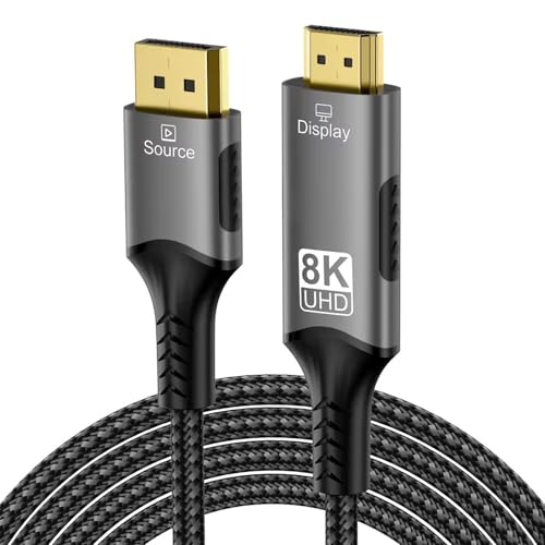 PremiumCord 8K Kabel DisplayPort 1.4 auf HDMI 2.1, Stecker auf Stecker, Auflösung 8K@60Hz,4K@144Hz, Full HD 1080p, HDCP2.2, Farbe: Schwarz, Länge: 2m
