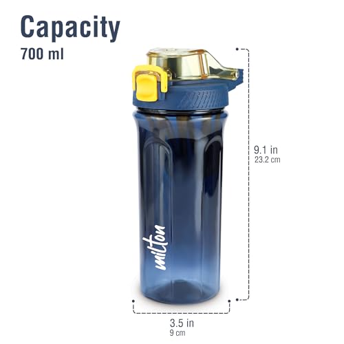 Image of Milton Gym Shaker Bottle 700 ml I 100% Leak Proof With Removable Blender I Measurement Marking I BPA Free, Food Grade I Ideal for Protein,Pre Workout,BCAAs,Water, Not suitable for hot /warm water, Blue