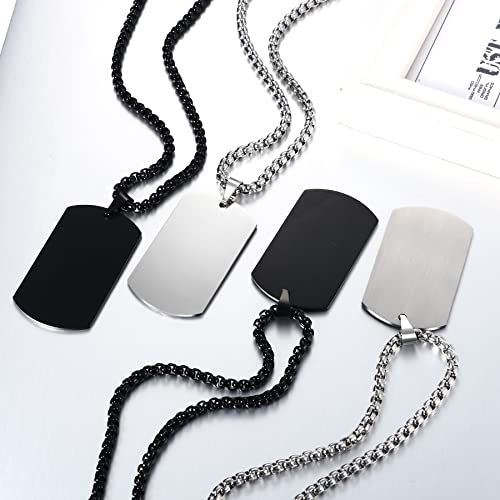 JewelryWe Schmuck Herren Halskette, Militärische Erkennungsmarke Armee Stil Gebürstet Matt Dog Tag Anhänger mit 22 Zoll Weizenkette Kette, Silber