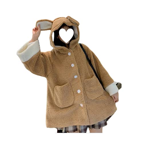 Kawaii - Abrigo de forro polar con orejas de conejo, con capucha y botones para orejas de conejo, color blanco, Talla única., Medium