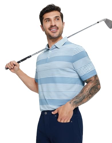 M MAELREG Golf Polos for Men Dry Fit Moisture Wicking Cooling Striped Work Casual Mens Collared Shirts Short Sleeve — view 2