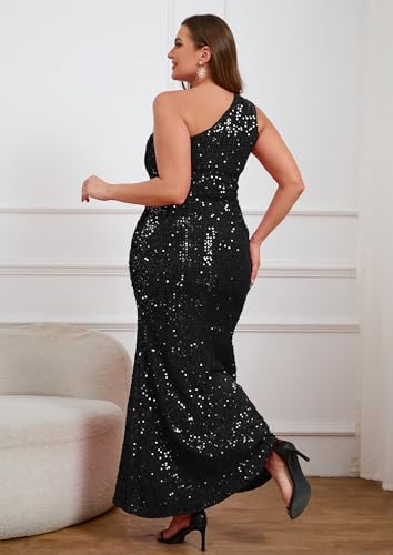 Image of VERWIN Plus Size Sequins Fashion Sleeveless Oblique Collar Mermaid Women's Maxi Dress Evening Dress Party Dress Bodycon Dress