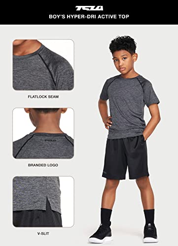 Tsla Kids Youth Running Shirts, Cool Dry Fit Gym Sports Workout Shirts, Athletic Short Sleeve T-Shirts, Hyper Dri Crewneck Carbon Grey, 12 #TOP2