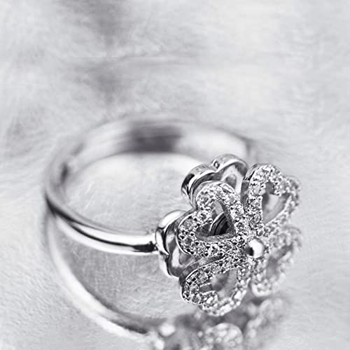 Four-Leaf Clover Spinner Rings Anxiety Fidget Ring for Anxiety Sterling Silver Plated Cubic Zirconia Flower Ring Relieving Stress Open Stacking Finger Calming Gifts Birthday Daughter Fashion Promise Engagement Statement Jewelry St Patrick's Day4