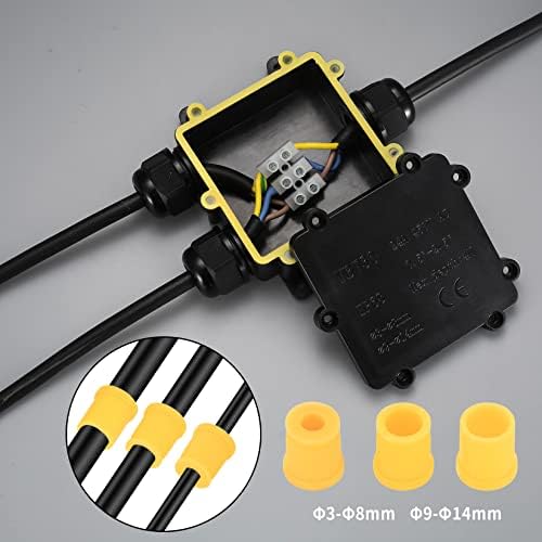 IP68 Waterproof Junction Box, 3-Way Outdoor Electrical Connectors, Plastic External Sleeve Protection Box, Cable Wire Connector PA9 for 3-8mm & 9-14m Waterproof Electrical Junction Boxes