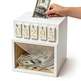2026 Wooden Piggy Bank with Lock & Counting Tag, Gift for Kids Adults