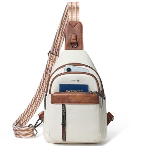 LATMAP Crossbody Bag Damen 7L Brusttasche Damen PU Leder Wasserdicht Umhängetasche Diebstahlsichere Sling Bag für Sports Outdoor Reise