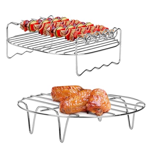 Freidora de aire caliente, rejilla y rejilla de vapor, accesorio para airfryer de 7 pulgadas, juego de rack, con 4 agujas de hornear, rack multiusos de doble capa, para freidoras de aire caliente