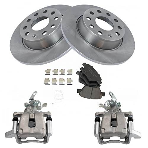Image of TRQ Rear Brake Pad and Rotor Set Ceramic Rotors Calipers Hardware | For 2010 Volkswagen Jetta