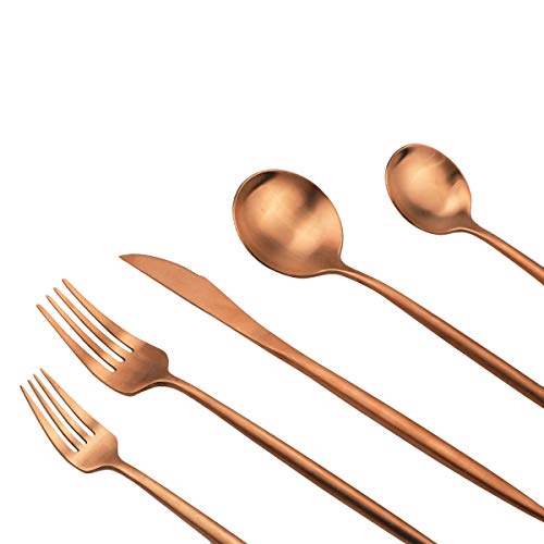 Gugrida Copper Stain Flatware, Modern 6 Pieces Matte Rose Gold 304 Stainless Steel Dessert Fork Salad Fork 7.2", Camping Dinnerware Set Tableware Wedding Festival Christmas Eating Utensils #TOP3
